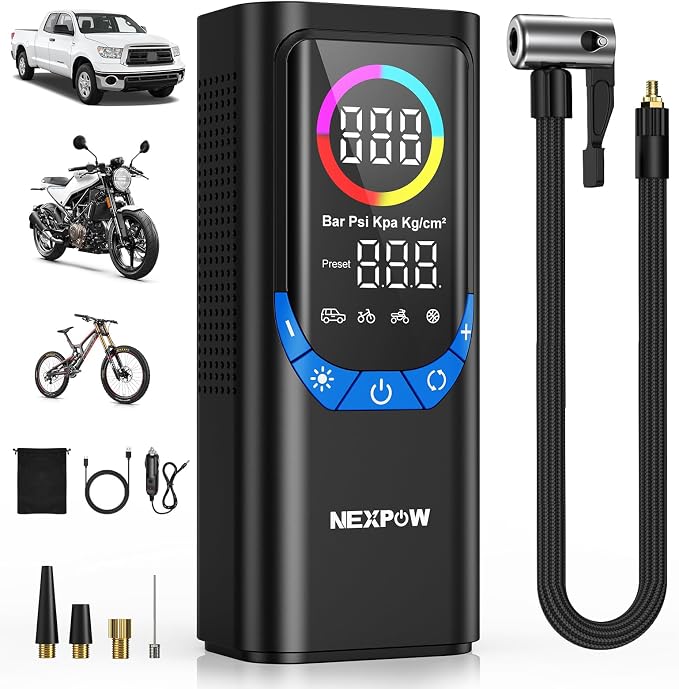 NEXPOW NP17 Portable Air Compressor, 150 PSI Digital Tire Inflator, Fast by NEXPOW