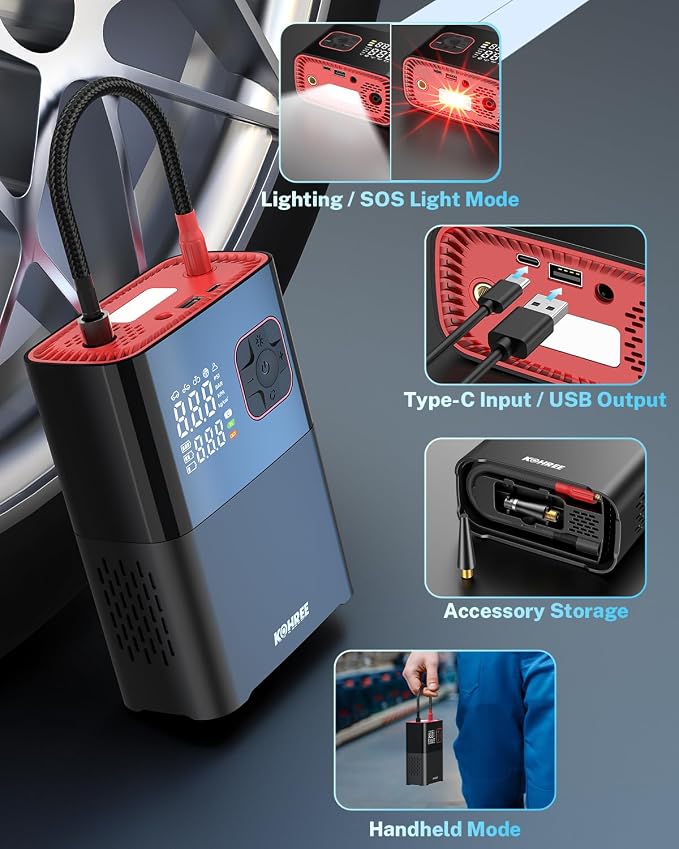 Kohree Tire Inflator Portable Air Compressor, 58LPM Faster Dual Cylinder Air - Image 7