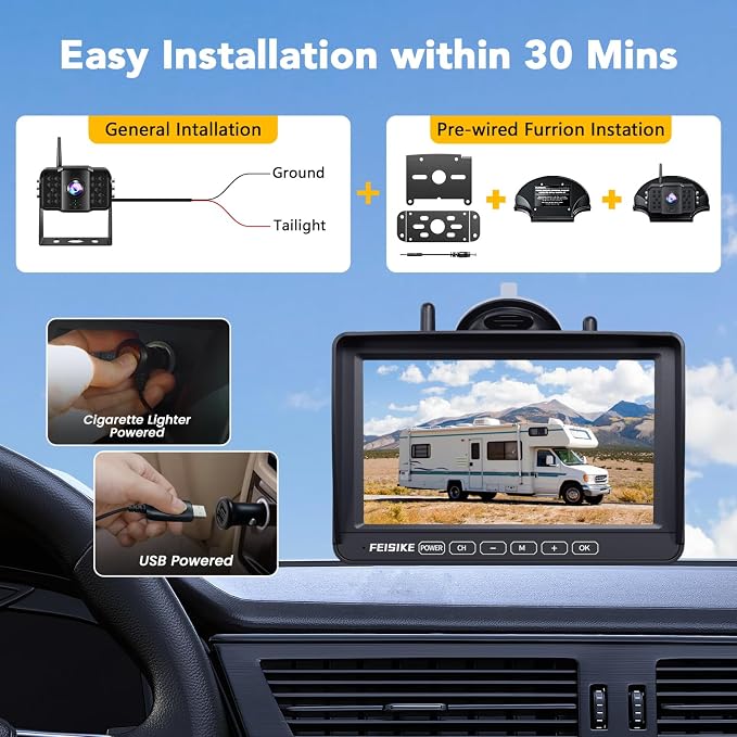 RV Backup Camera Wireless with 7" 1080P Monitor, - Image 2