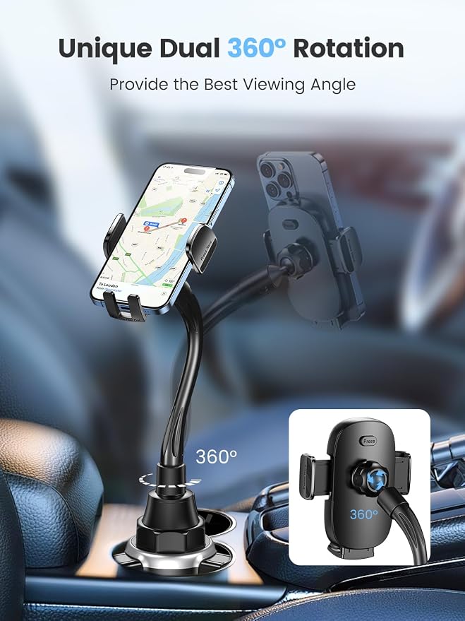 Car Phone Holder, Dual 360° Rotate Gooseneck Cup Holder Phone Mount - Image 7