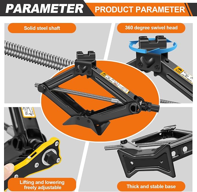 Car Jack Kit - Scissor Car Jack Max 2 Ton Capacity Portable Emergency Tire - Image 3