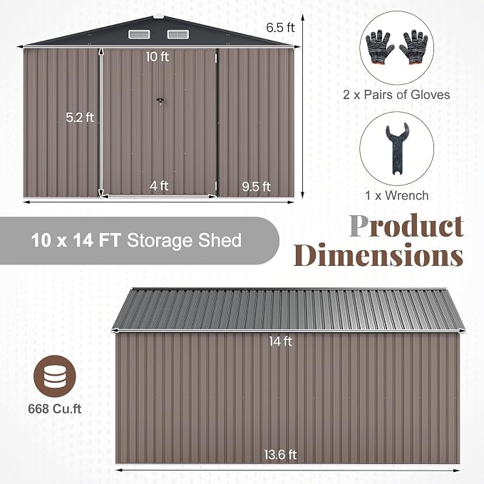 Goplus 10 x 14 FT Outdoor Storage Shed, Large Garden Tool House w/Improved - Image 11