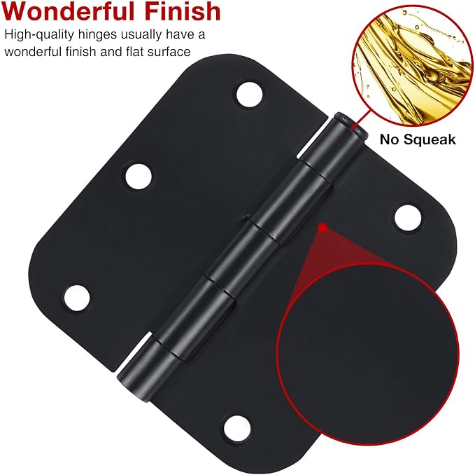 24 Pack Rounded Matte Black Door Hinges 3.5 inch x 3-1/2", 5/8 Radius Storage - Image 2