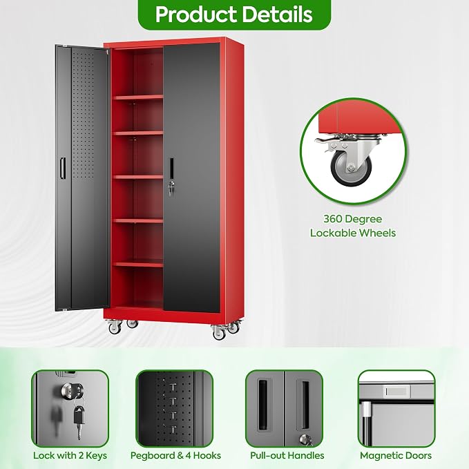 Garage Storage Cabinet with Pegboard and 5 Adjustable Shelves, Tool Storage - Image 7