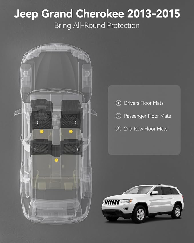 3W Floor Mats Compatible for Jeep Grand Cherokee 2013-2015 TPE All Weather - Image 2