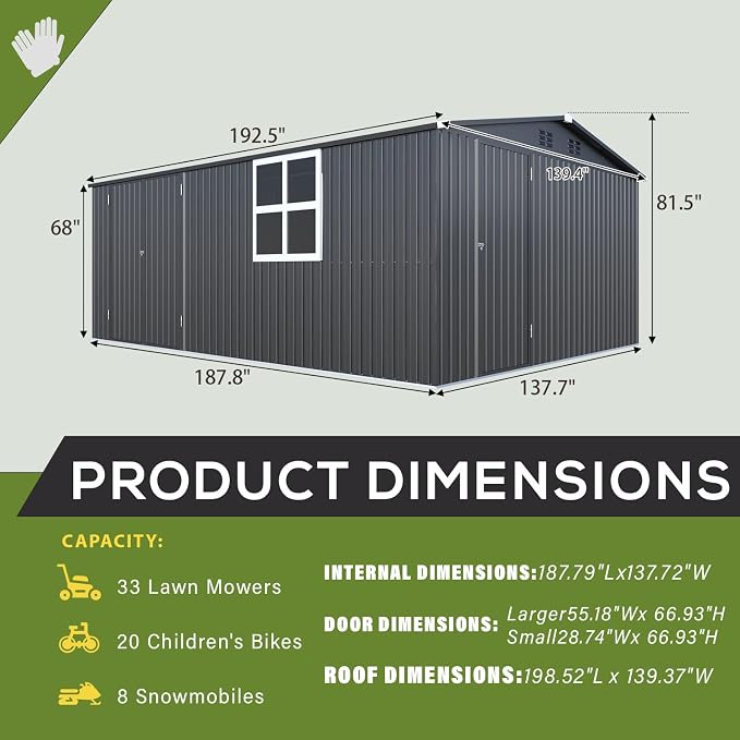 AECOJOY 16' x 12' Outdoor Storage Shed, Large Metal Sheds & Outdoor Storage - Image 4