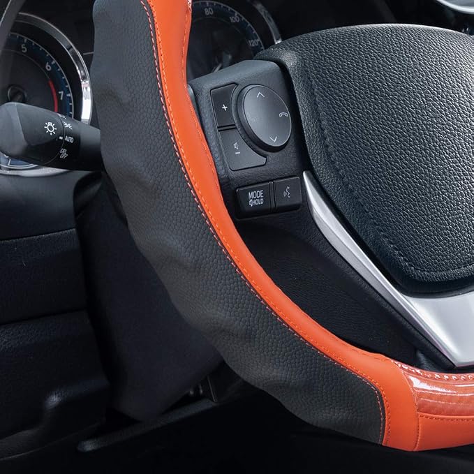 Motor Trend SW-812 Orange Ultra Sport Pebbled Leather Steering Wheel Cover - Image 6