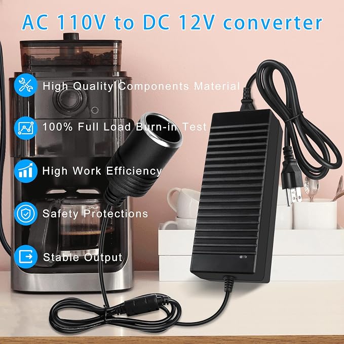 inShareplus 12V 120W 10A AC to DC Converter, 110V to 12V Cigarette Lighter - Image 2