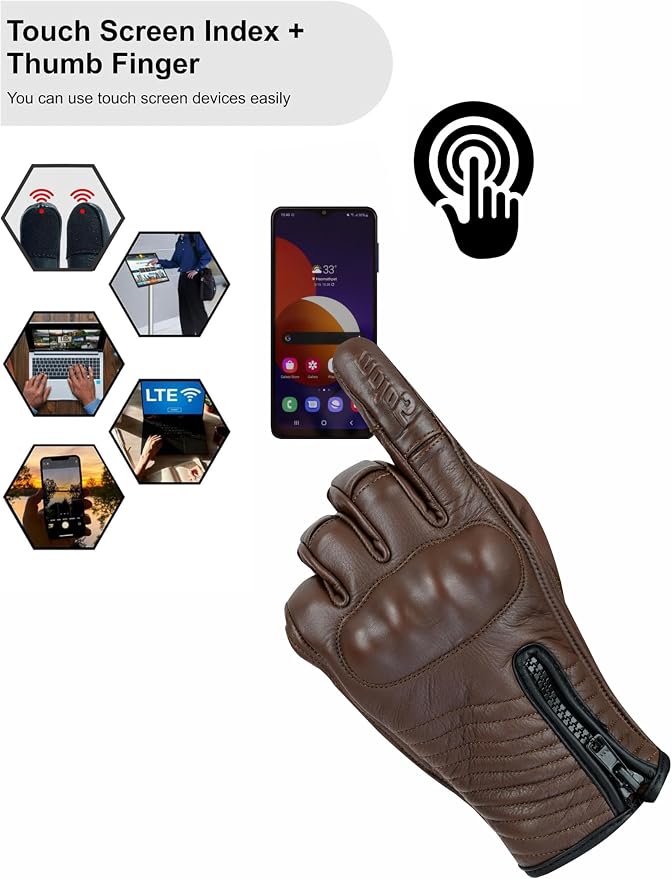 Full Finger Leather Motorcycle Gloves - Image 6