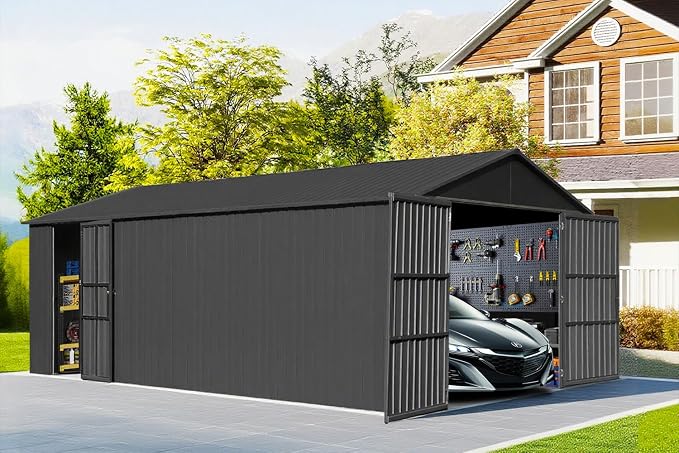 Domi 12’x15’ Outdoor Metal Garage Shed, Weatherproof Enclosed Carport by domioutdoorliving