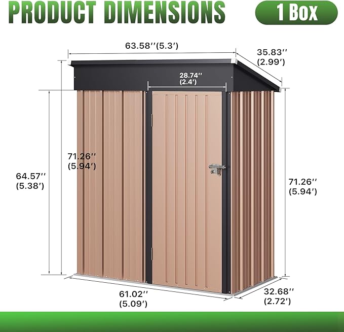 Aoxun 5'x3' Outdoor Storage Shed - Image 7