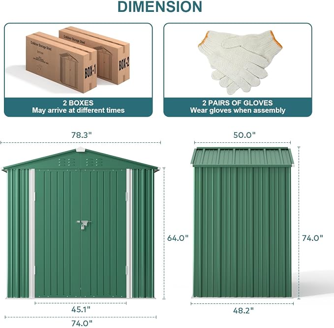 Gizoon Outdoor Storage Shed 6 x 4 FT, Galvanized Metal Garden Shed - Image 7