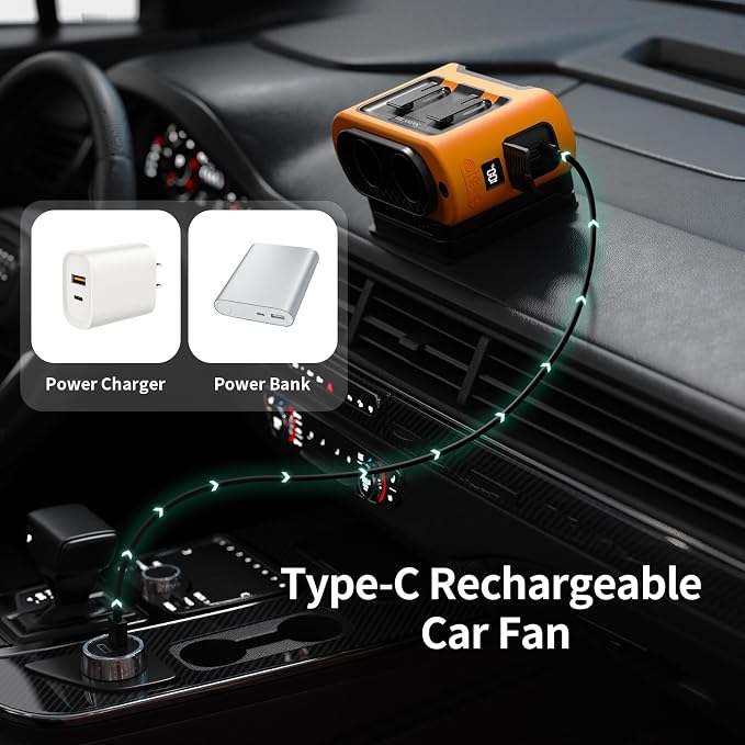 Socool Portable Car Fan - 14500mAh Rechargeable Battery Opearated - Image 7