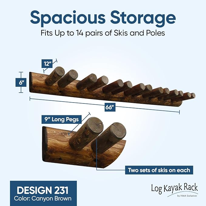 14-Place Log Ski Rack Wall Mount, Indoor Ski Storage Rack - Image 2