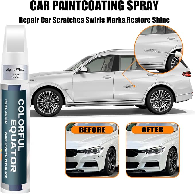 Alpine White Touch Up Paint for BMW, Car Paint Pen Scratch Repair Two-In-One - Image 3