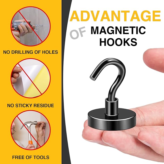 DIYMAG Black Magnetic Hooks, 118 LB Heavy Duty Strong Magnet - Image 5