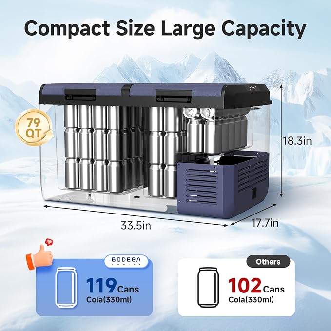 BODEGACOOLER 12 Volt Car Refrigerator, 79QT IPX4 Waterproof Electric Cooler - Image 2