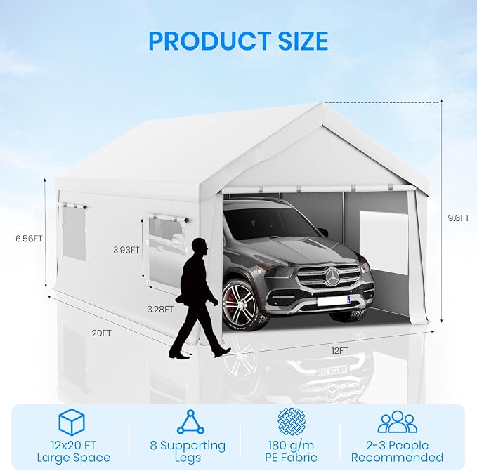 Carport 12x20 FT Heavy Duty, Outdoor Portable Garage - Image 2