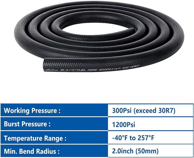 LokoCar Rubber Fuel Hose Line Push Lock 3/16" ID SAE 30R7 NBR 5ft 300PSI Black - Image 5