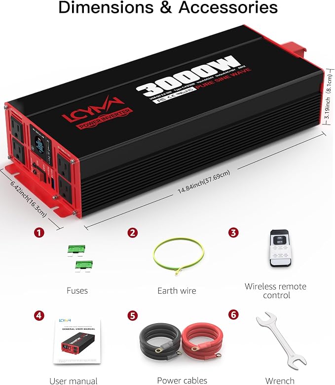 3000 Watts Pure Sine Wave Power Inverter 24V DC to 110V 120V AC Converter - Image 7