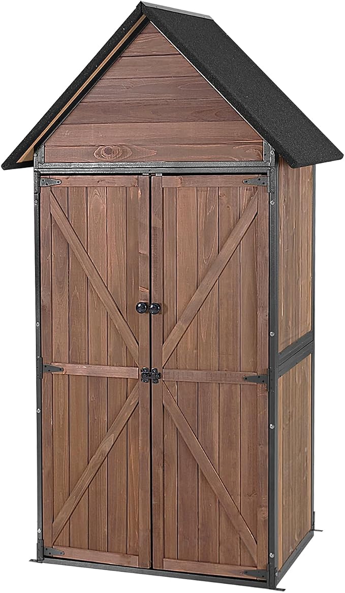 Outdoor Storage Shed Cabinet Strong Iron Frame Surrounding Garden Tool Storage by GUTINNEEN