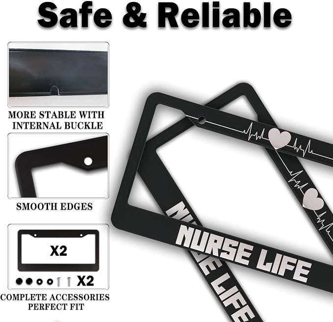 License Plate Protector Black and White License Plate Frames Nurse Life - Image 4