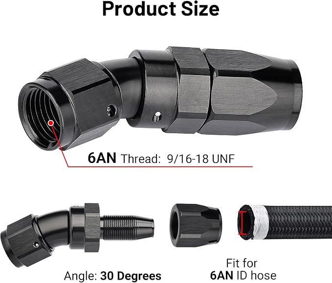 EVIL ENERGY 6AN 30 Degree One Piece Full Flow Hose End Fitting Swivel - Image 2