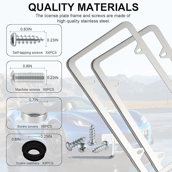 LivTee Chrome License Plate Frames, 4 Holes Stainless Steel License Plate Covers - Image 4
