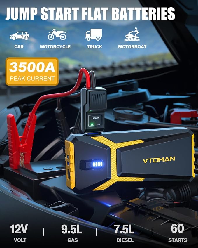 VTOMAN V10 3500A Jump Starter, Portable Car Starter 12V Lithium Jump Box - Image 2