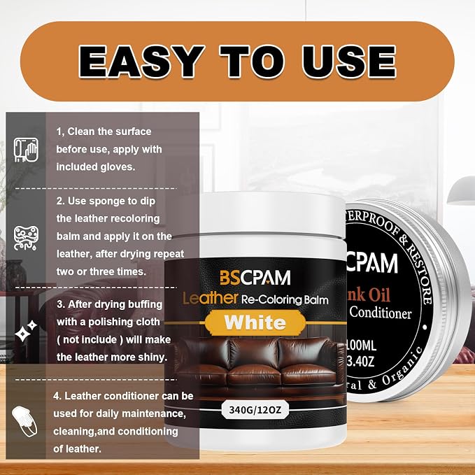 12oz Leather Recoloring Balm & 3.4oz Mink Oil Leather Conditioner kit, Leather - Image 5