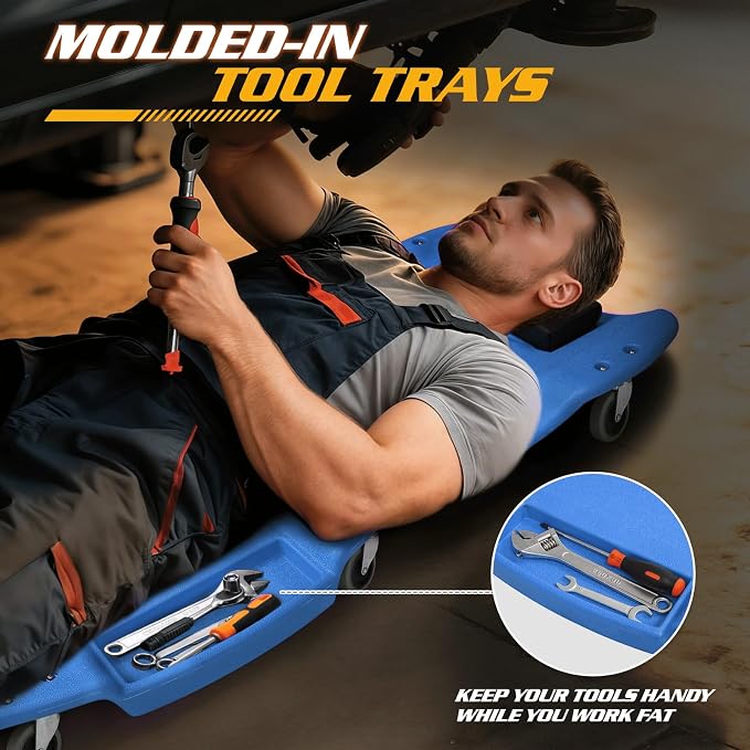 Magshion Mechanic Creeper with Padded Headrest & Tool Trays – 440 lbs Capacity - Image 4