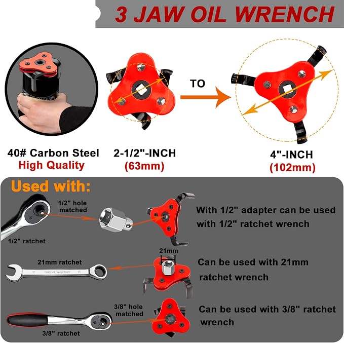 4Pcs Oil Filter Pliers Set, 3 Jaw oil filter Wrench - Image 5