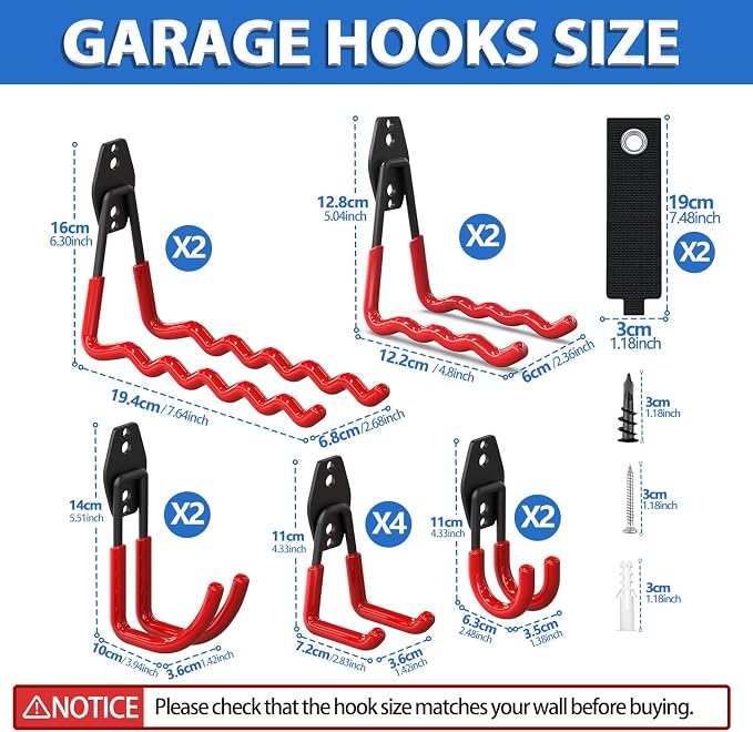 Garage Hooks 14PC, Shed Organizer - Image 2
