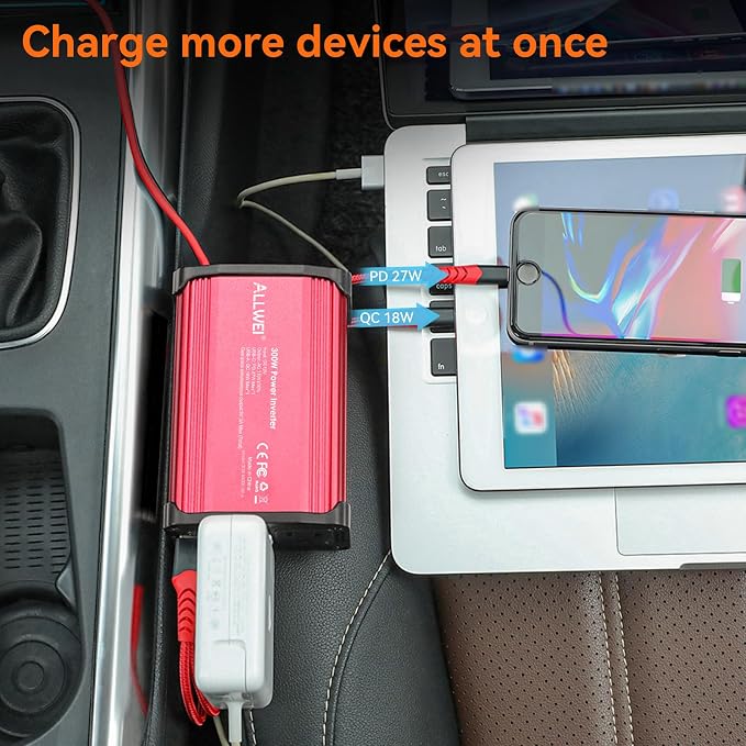 300W Car Power Inverter 12v to 110v, Car Plug in Adapter Outlet - Image 3