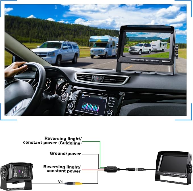 Rear View Camera Kit, Wired Backup Camera System 7 Inch Monitor IP69 Waterproof - Image 3