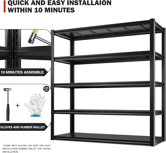REIBII 48.2" W Garage Shelving Heavy Duty Metal Shelving 3000LBS Storage - Image 9