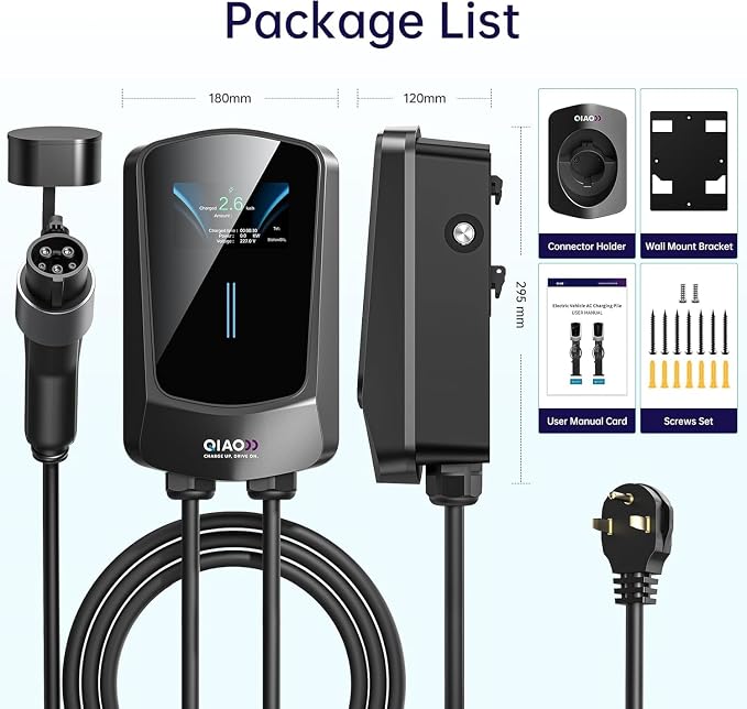 QIAO Level 2 EV Charger, Wi-Fi Bluetooth APP Enabled EVSE, 4.3in Display - Image 9
