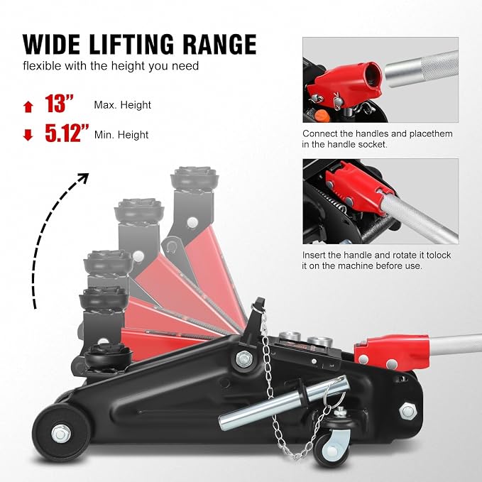 DNA MOTORING Floor Jack with Socket and Lock, Low Profile Hydraulic Trolley Jack - Image 3