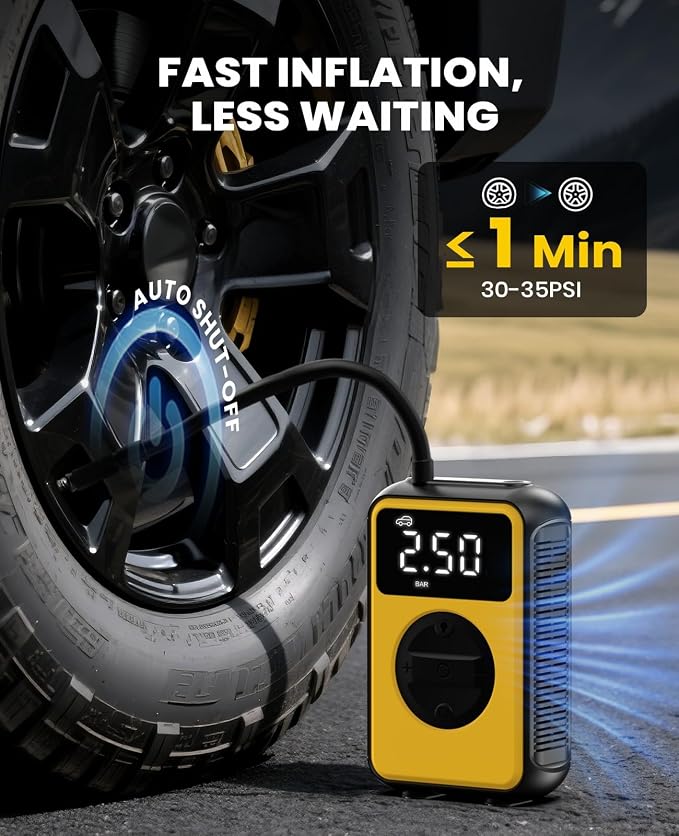 Tire Inflator Portable Air Compressor, Dual Pressure-150PSI High Pressure Mode - Image 2