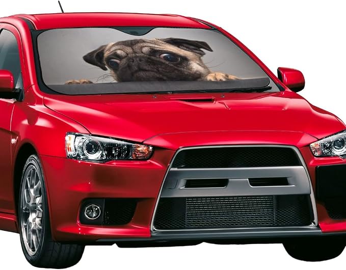 Pug Dog Car Windshield Sunshade Front Window Sun Visor Protector Foldable - Image 2