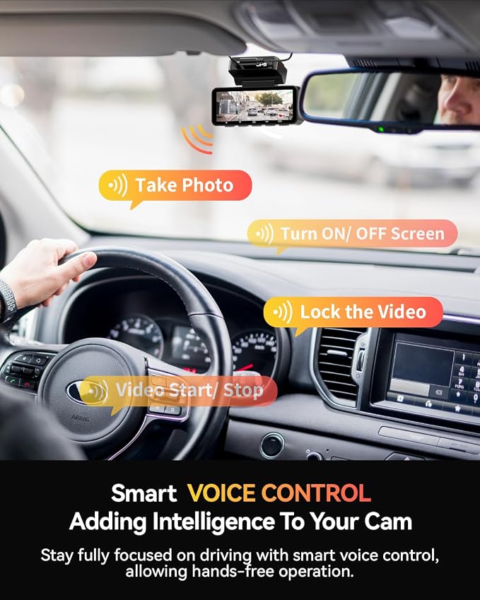 Dash Cam Front Rear 4K Built-in 5G WiFi GPS, Voice Control, 3.39 inch IPS Screen - Image 3
