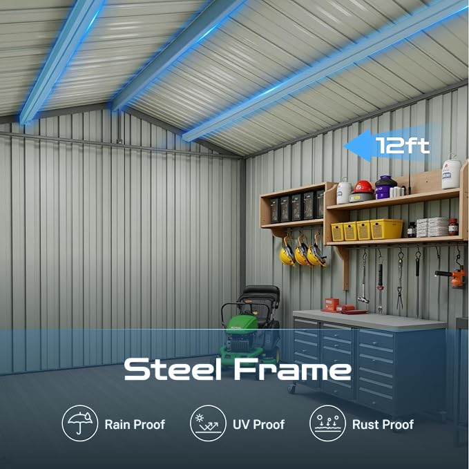 10 x 12 FT Outdoor Storage Shed, Metal Garden Tool Shed - Image 6