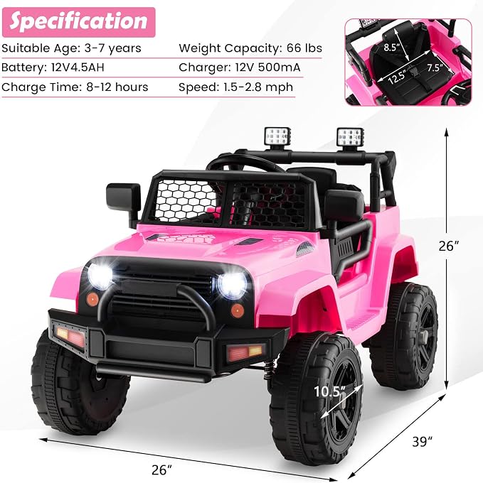 Costzon Ride on Car, 12V Battery Powered Truck Vehicle - Image 7