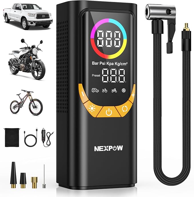 NEXPOW NP17 Portable Air Compressor, 150 PSI Digital Tire Inflator, Fast by NEXPOW
