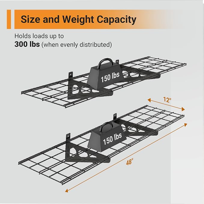 1x4 ft Garage Shelving, Pantry Storage, 300 lbs Total Load Capacity Wall - Image 2