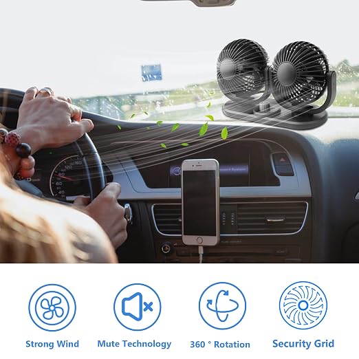 12V Car Fans Cooling Air Fan Powerful Dashboard Electric Dual Car Fan Cigarette - Image 6