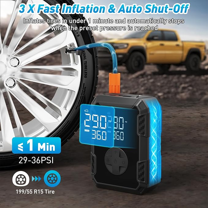 Tire Inflator Portable Air Compressor – Wireless & 12V Dual Power, Auto Shut-Off - Image 2