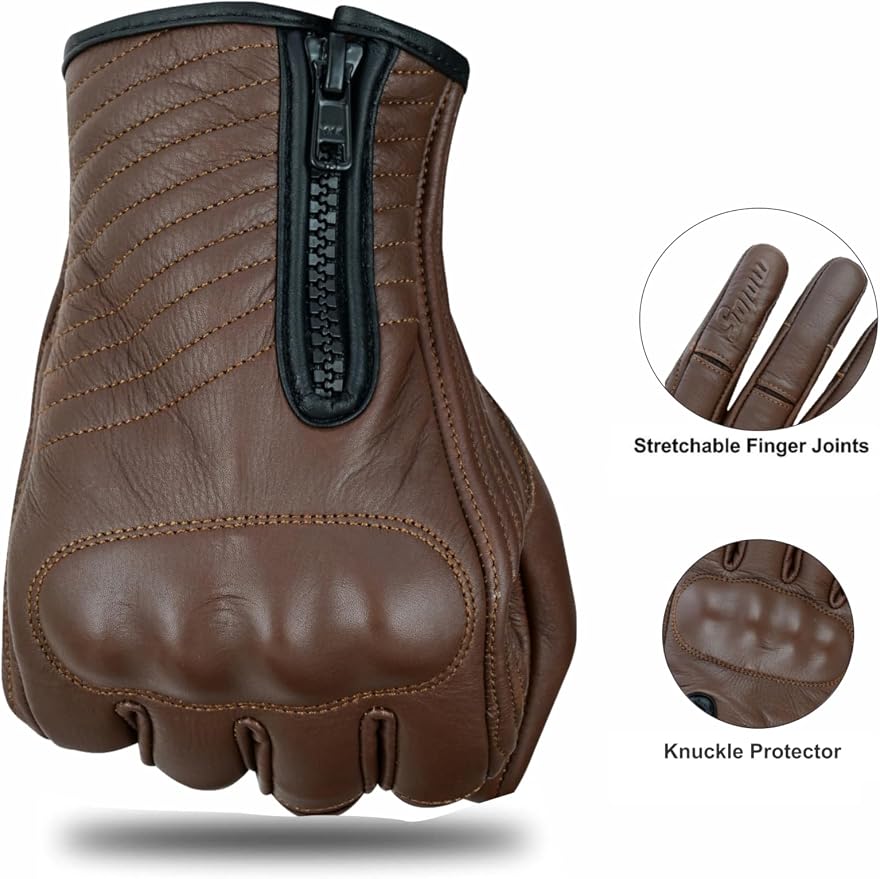 Full Finger Leather Motorcycle Gloves - Image 5