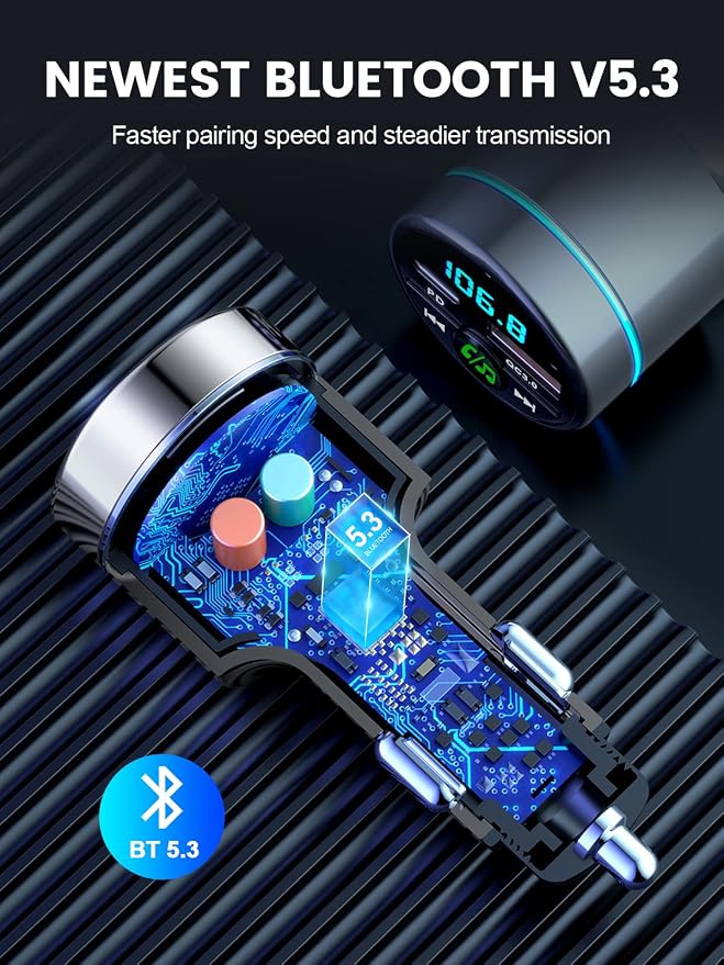 FM Transmitter for Bluetooth 5.3, PD 30W & QC3.0 18W Fast Car Charger, Wireless - Image 7