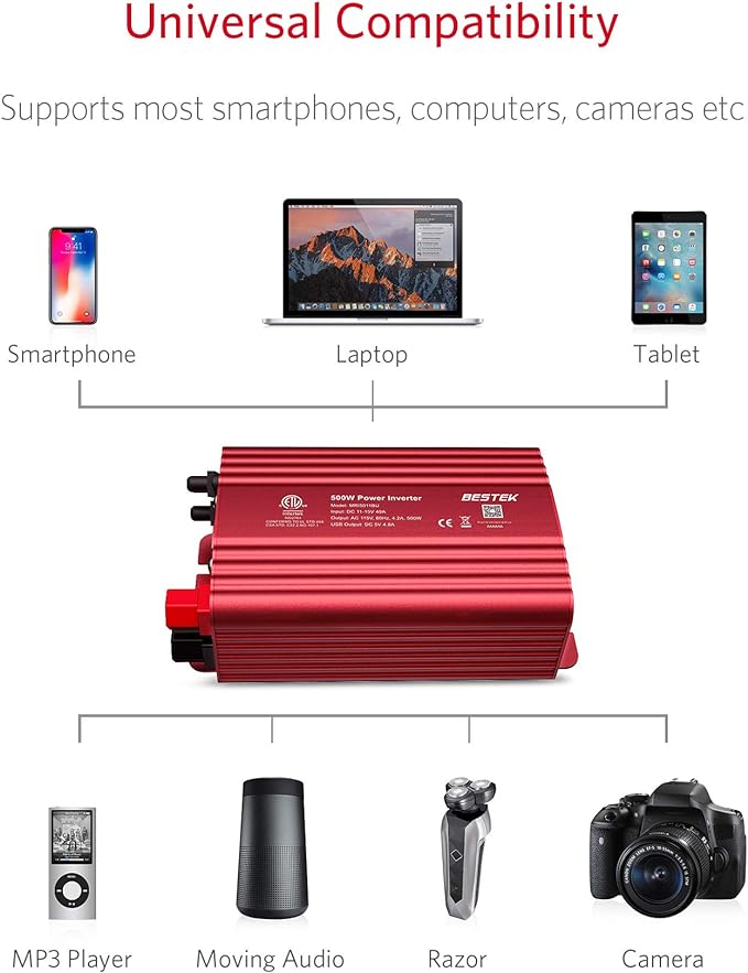 BESTEK 500W Power Inverter DC 12V to 110V AC Converter - Image 6
